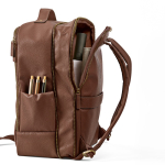 Erweiterbarer Rucksack aus recyceltem Leder für 17-Zoll-Laptops farbe dunkelbraun zweite Detailansicht
