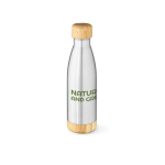Doppelwandige Flasche aus recyceltem Edelstahl mit Bambusdeckel, 500 ml farbe silber