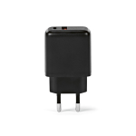 Wandladegerät aus recyceltem Kunststoff mit USB-A- und USB-C-Anschluss, 20 W farbe schwarz Ansicht von vorne