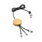 5-in-1-Ladekabel aus Bambus und recyceltem Kunststoff mit kabelloser Ladefunktion, 1 m farbe schwarz