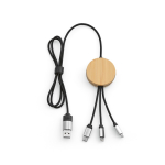 5-in-1-Ladekabel aus Bambus und recyceltem Kunststoff mit kabelloser Ladefunktion, 1 m farbe schwarz Ansicht von vorne