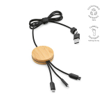 5-in-1-Ladekabel aus Bambus und recyceltem Kunststoff mit kabelloser Ladefunktion, 1 m farbe schwarz