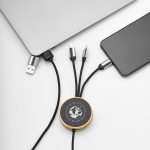 5-in-1-Ladekabel aus Bambus und recyceltem Kunststoff mit kabelloser Ladefunktion, 1 m farbe schwarz