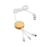 5-in-1-Ladekabel aus Bambus und recyceltem Kunststoff mit kabelloser Ladefunktion, 1 m farbe weiß