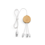 5-in-1-Ladekabel aus Bambus und recyceltem Kunststoff mit kabelloser Ladefunktion, 1 m farbe weiß Ansicht von vorne