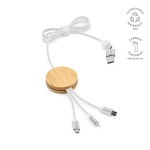 5-in-1-Ladekabel aus Bambus und recyceltem Kunststoff mit kabelloser Ladefunktion, 1 m farbe weiß