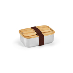 Lunchbox aus recyceltem Edelstahl mit Bambusdeckel und Besteck, 490 ml farbe silber