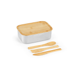 Lunchbox aus recyceltem Edelstahl mit Bambusdeckel und Besteck, 490 ml farbe silber fünfte Ansicht