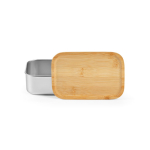 Lunchbox aus recyceltem Edelstahl mit Bambusdeckel und Besteck, 490 ml farbe silber Ansicht von vorne
