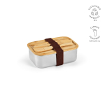 Lunchbox aus recyceltem Edelstahl mit Bambusdeckel und Besteck, 490 ml farbe silber