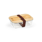 Brotdose aus Glas und Bambus mit Besteck und Gummiband, 800 ml farbe transparent