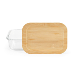 Brotdose aus Glas und Bambus mit Besteck und Gummiband, 800 ml farbe transparent Ansicht von vorne