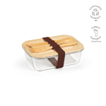 Brotdose aus Glas und Bambus mit Besteck und Gummiband, 800 ml farbe transparent