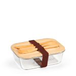 Brotdose aus Glas und Bambus mit Besteck und Gummiband, 800 ml Hauptansicht