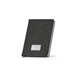 A5-Notizbuch mit Hardcover aus recyceltem Kunstleder und zwei Innentaschen farbe schwarz vierte Ansicht