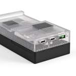 Powerbank aus recyceltem Kunststoff mit LED-Anzeige 20.000 mAh farbe schwarz Detailansicht