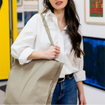 Einkaufstasche aus recycelter Baumwolle mit langen Henkeln, 300 g/m2 farbe beige vierte Ansicht