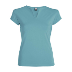 Damen-T-Shirt aus Baumwolle mit V-Ausschnitt, 200 g/m2, Roly farbe lagunenblau