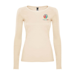 Damen-T-Shirt aus 100% Baumwolle gestrickt, 160 g/m2,Roly farbe sandbraun Ansicht mit Siebdruck