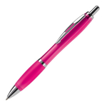 Transparenter Kunststoff-Kugelschreiber mit Metalldetails und blauer Tinte farbe rosa