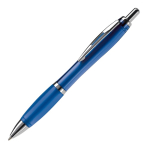 Transparenter Kunststoff-Kugelschreiber mit Metalldetails und blauer Tinte farbe blau-transparent