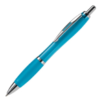 Transparenter Kunststoff-Kugelschreiber mit Metalldetails und blauer Tinte farbe transparentes hellblau