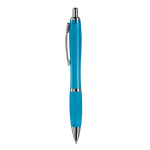 Transparenter Kunststoff-Kugelschreiber mit Metalldetails und blauer Tinte farbe transparentes hellblau dritte Ansicht