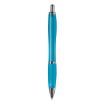 Transparenter Kunststoff-Kugelschreiber mit Metalldetails und blauer Tinte farbe transparentes hellblau vierte Ansicht