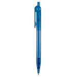 Transparenter billiger Kugelschreiber mit Details am Clip, blaue Tinte farbe blau-transparent
