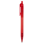 Transparenter billiger Kugelschreiber mit Details am Clip, blaue Tinte farbe rot-transparent