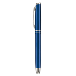 Tintenroller aus Aluminium mit passender Kappe und blauer Tinte farbe dunkelblau