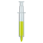 Durchsichtiger Marker in Spritzenform mit farbiger Tinte farbe gelb-transparent zweite Ansicht
