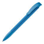 Weißer Kugelschreiber aus Kunststoff mit farbigem gebogenem Clip, blaue Tinte