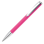 Drehkugelschreiber aus Alu mit Clip und Metallspitze, blaue Tinte farbe rosa dritte Ansicht