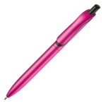 Kunststoff-Kugelschreiber in Metalloptik mit stabilem Clip, blaue Jumbo-Mine farbe rosa