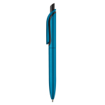 Kunststoff-Kugelschreiber in Metalloptik mit stabilem Clip, blaue Jumbo-Mine farbe hellblau dritte Ansicht