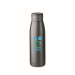 Isolierflasche aus recyceltem Edelstahl mit Temperaturanzeige, 400 ml farbe schwarz Ansicht mit Druckbereich