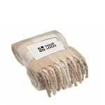 RPET-Polyesterdecke mit Karomuster und Fransen am Rand farbe beige Ansicht mit Druckbereich