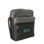 Zweifarbige Umhängetasche aus Polyester mit mehreren Fächern farbe grau Ansicht mit Druckbereich