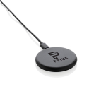 Magnetisches 3-in-1 Ladegerät aus recyceltem Kunststoff und Bambus farbe schwarz Ansicht mit Logo