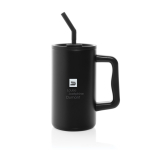 Elegante Thermotasse aus recyceltem Edelstahl, 800 ml farbe schwarz Ansicht mit Logo