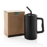 Elegante Thermotasse aus recyceltem Edelstahl, 800 ml farbe schwarz Ansicht mit Box