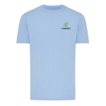 Unisex-T-Shirt aus 100 % Baumwolle, Regular Fit, 180 g/m², Iqoniq farbe cyan-blau Ansicht mit Logo