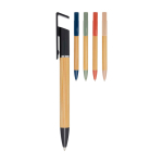 Bambus-Kugelschreiber mit integriertem Handyhalter, blaue Tinte zweite Ansicht in verschiedenen Farben