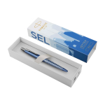 Metall-Kugelschreiber der Marke Parker Jotter SE Global Icons farbe stahlblau zweite Vorderansicht