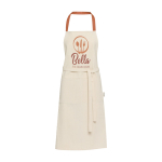 Schürze aus recycelter Baumwolle mit farbigem Nackenband, 200 g/m2 farbe lachsfarbig Ansicht mit Siebdruck