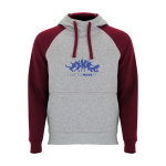 Zweifarbiger Kinder-Hoodie 280 g/m² Roly Badet farbe bordeaux Ansicht mit Siebdruck