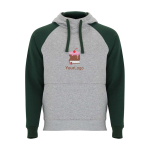 Zweifarbiger Kinder-Hoodie 280 g/m² Roly Badet farbe flaschengrün Ansicht mit Siebdruck