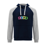 Zweifarbiger Kinder-Hoodie 280 g/m² Roly Badet farbe marineblau Ansicht mit Siebdruck