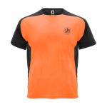 Zweifarbiges Kinder-Sportshirt kurzarm 140 g/m² Roly Bugatti farbe orange Ansicht mit Siebdruck